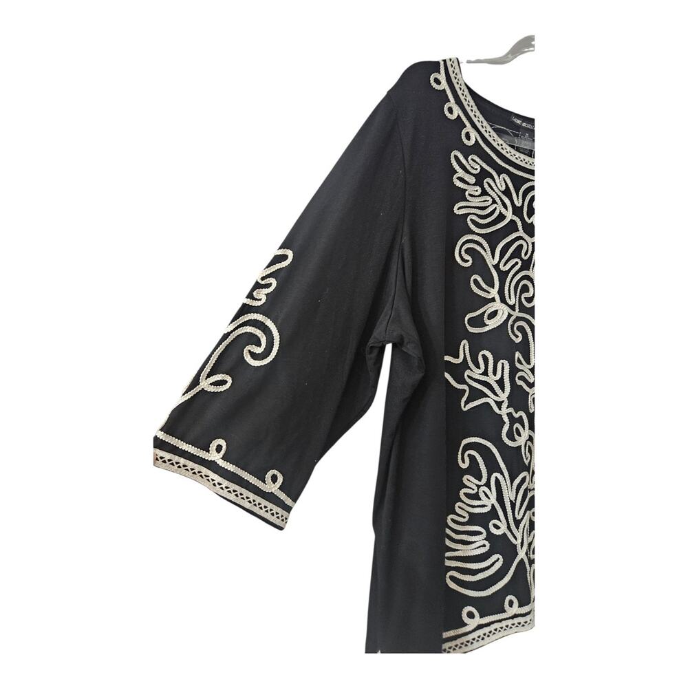 Lauren Michelle Womens 3X Top Blouse Asymmetrical Hem Black White 3/4 Sleeves - Picture 3 of 7